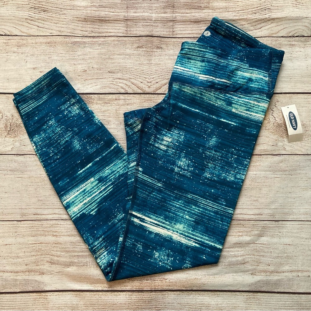 Old Navy Athletic Workout Leggings NWT Women’s Petite Medium Teal Blue Abstract